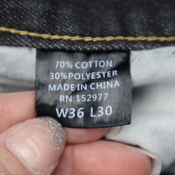 Code One Pants Mens 36 Black High Rise Flat Front Dark Wash Denim Jeans - Picture 3 of 16